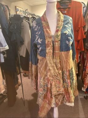 YOUNG THREADS Boho Patchwork Embroidered Jacket.Multicolor Sz L NWT